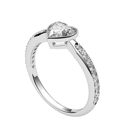 Simple Flat Heart Solitaire Half diamond band