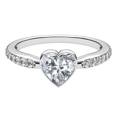 Simple Flat Heart Solitaire Half diamond band