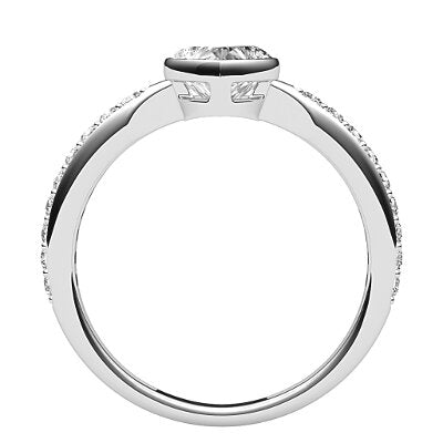 Simple Flat Heart Solitaire Half diamond band