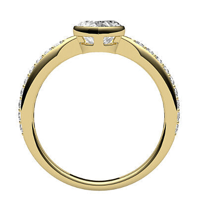 Simple Flat Heart Solitaire Half diamond band