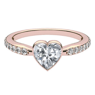 Simple Flat Heart Solitaire Half diamond band