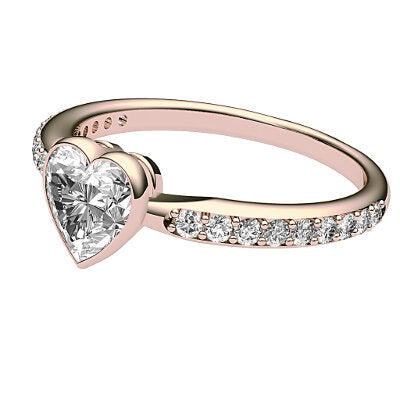 Simple Flat Heart Solitaire Half diamond band