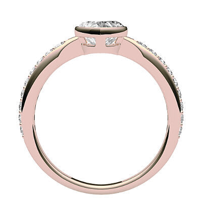 Simple Flat Heart Solitaire Half diamond band
