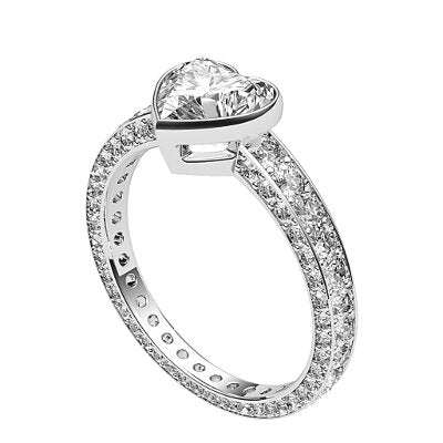 Simple Flat Heart Solitaire Full coverage diamond band