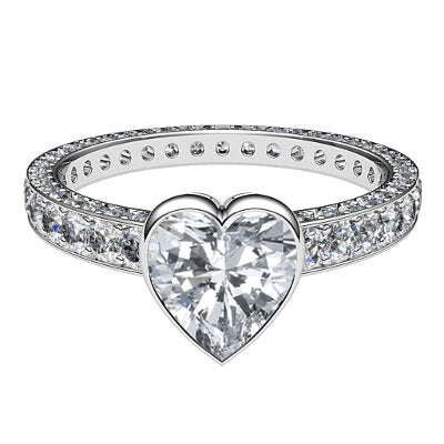 Simple Flat Heart Solitaire Full coverage diamond band