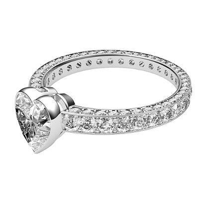 Simple Flat Heart Solitaire Full coverage diamond band