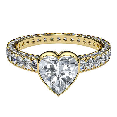 Simple Flat Heart Solitaire Full coverage diamond band