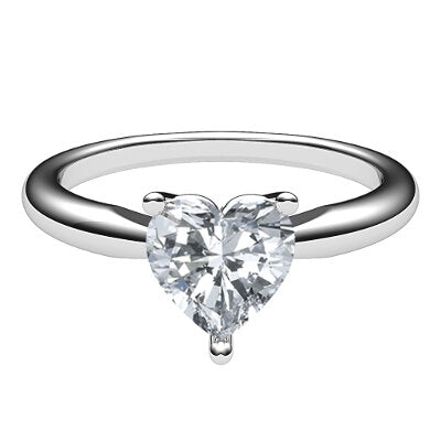 Simple Flat Heart Solitaire Classic band 3 Prongs