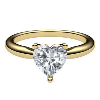 Simple Flat Heart Solitaire Classic band 3 Prongs