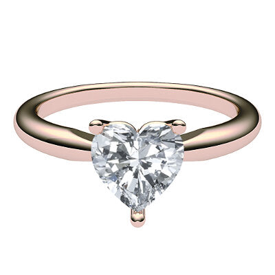 Simple Flat Heart Solitaire Classic band 3 Prongs