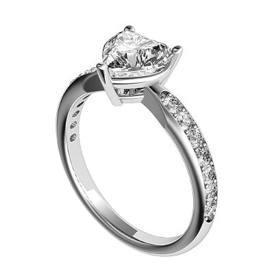 Simple Flat Heart Solitaire Half diamond band 3 Prongs