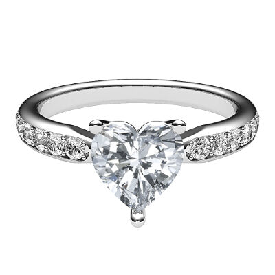 Simple Flat Heart Solitaire Half diamond band 3 Prongs
