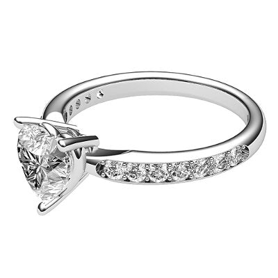 Simple Flat Heart Solitaire Half diamond band 3 Prongs