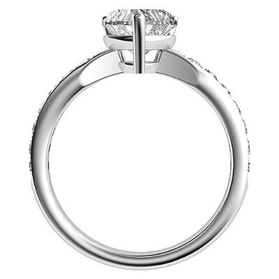 Simple Flat Heart Solitaire Half diamond band 3 Prongs