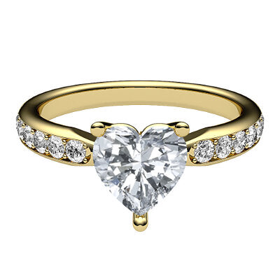 Simple Flat Heart Solitaire Half diamond band 3 Prongs