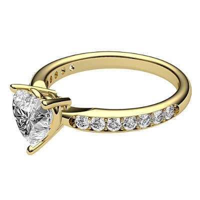Simple Flat Heart Solitaire Half diamond band 3 Prongs