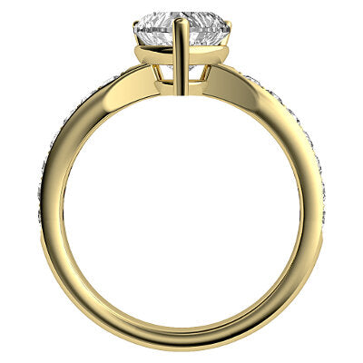 Simple Flat Heart Solitaire Half diamond band 3 Prongs