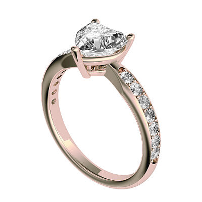 Simple Flat Heart Solitaire Half diamond band 3 Prongs