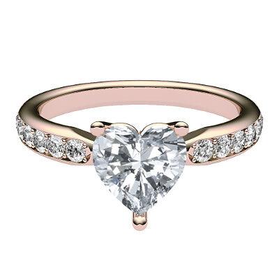 Simple Flat Heart Solitaire Half diamond band 3 Prongs