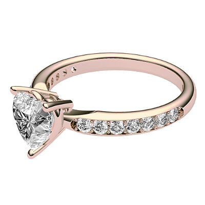 Simple Flat Heart Solitaire Half diamond band 3 Prongs