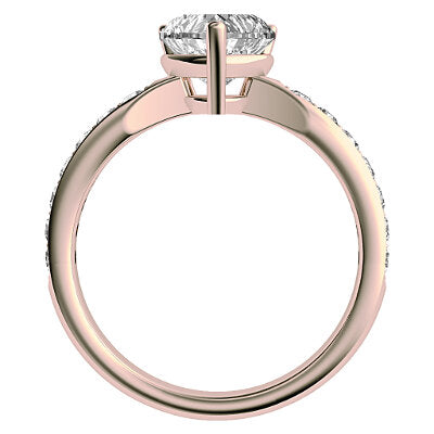 Simple Flat Heart Solitaire Half diamond band 3 Prongs