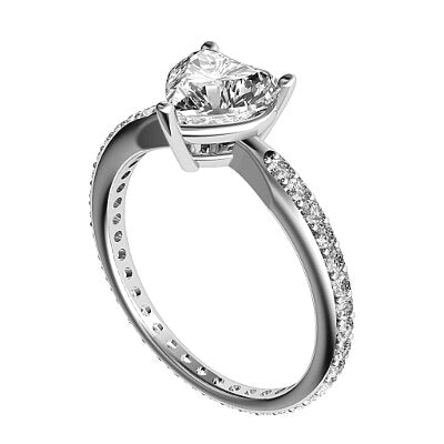 Simple Flat Heart Solitaire Full diamond band 3 Prongs