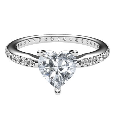 Simple Flat Heart Solitaire Full diamond band 3 Prongs