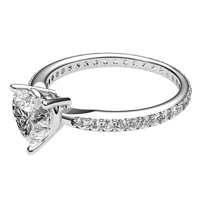 Simple Flat Heart Solitaire Full diamond band 3 Prongs