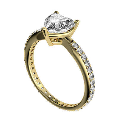 Simple Flat Heart Solitaire Full diamond band 3 Prongs