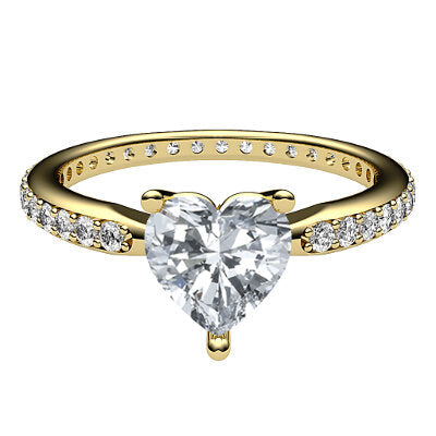 Simple Flat Heart Solitaire Full diamond band 3 Prongs