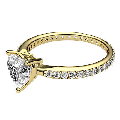 Simple Flat Heart Solitaire Full diamond band 3 Prongs