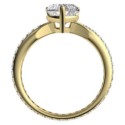 Simple Flat Heart Solitaire Full diamond band 3 Prongs