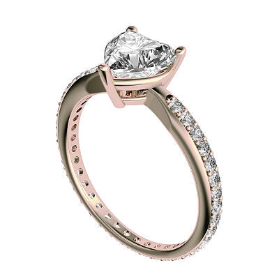 Simple Flat Heart Solitaire Full diamond band 3 Prongs