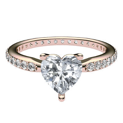 Simple Flat Heart Solitaire Full diamond band 3 Prongs