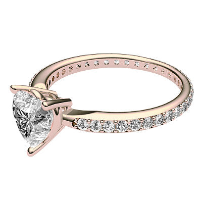 Simple Flat Heart Solitaire Full diamond band 3 Prongs