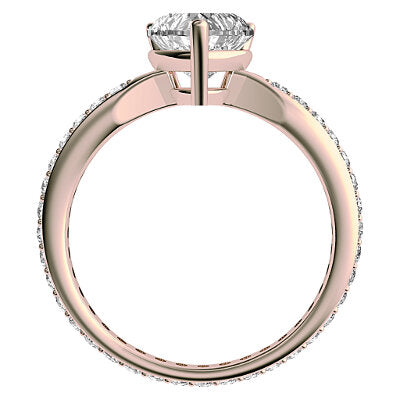 Simple Flat Heart Solitaire Full diamond band 3 Prongs