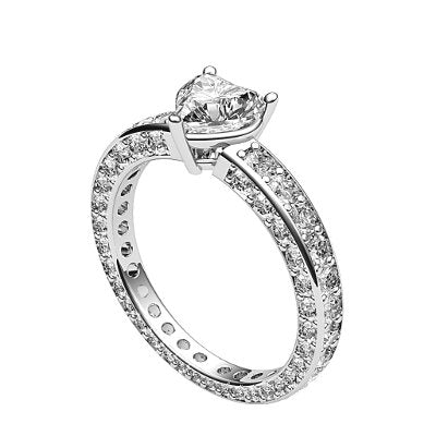 Simple Flat Heart Solitaire Full coverage diamond band 3 Prongs