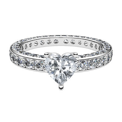 Simple Flat Heart Solitaire Full coverage diamond band 3 Prongs