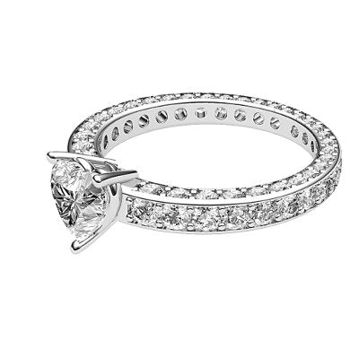 Simple Flat Heart Solitaire Full coverage diamond band 3 Prongs