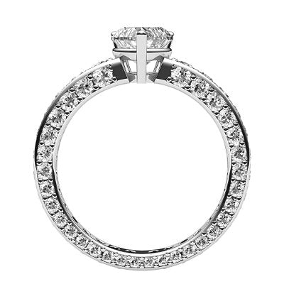 Simple Flat Heart Solitaire Full coverage diamond band 3 Prongs