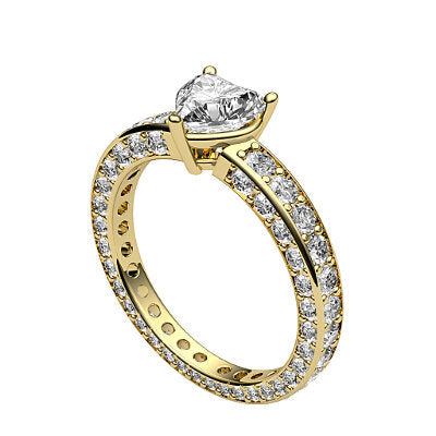 Simple Flat Heart Solitaire Full coverage diamond band 3 Prongs