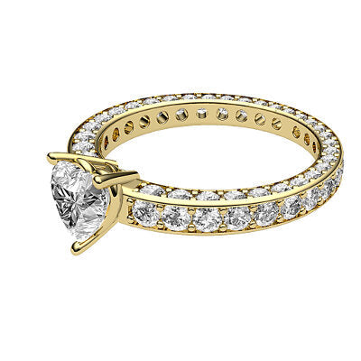 Simple Flat Heart Solitaire Full coverage diamond band 3 Prongs