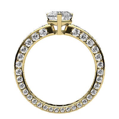 Simple Flat Heart Solitaire Full coverage diamond band 3 Prongs