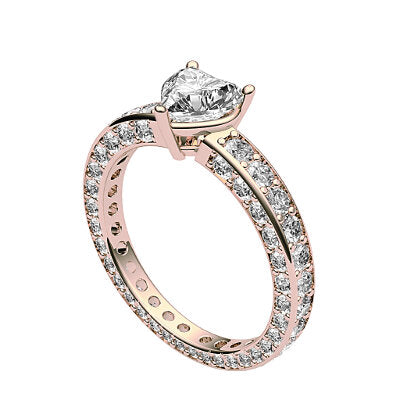 Simple Flat Heart Solitaire Full coverage diamond band 3 Prongs