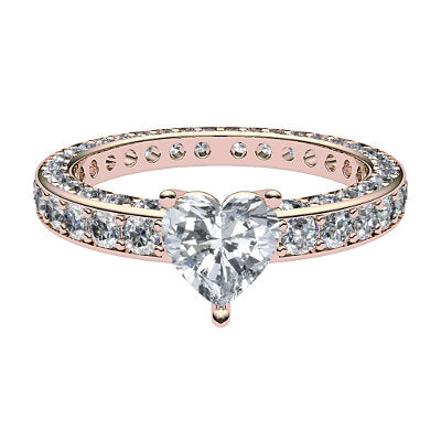 Simple Flat Heart Solitaire Full coverage diamond band 3 Prongs