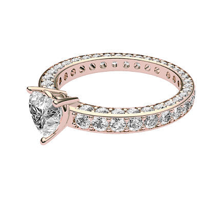 Simple Flat Heart Solitaire Full coverage diamond band 3 Prongs