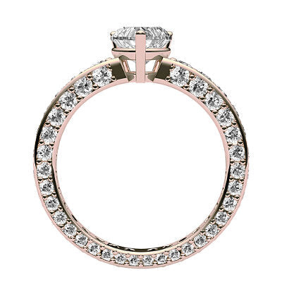 Simple Flat Heart Solitaire Full coverage diamond band 3 Prongs