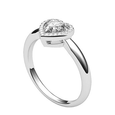 Simple Flat Heart Solitaire halo Classic band