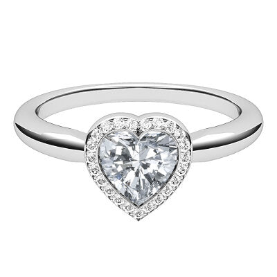 Simple Flat Heart Solitaire halo Classic band
