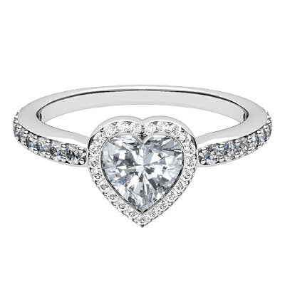Simple Flat Heart Solitaire halo Half diamond band